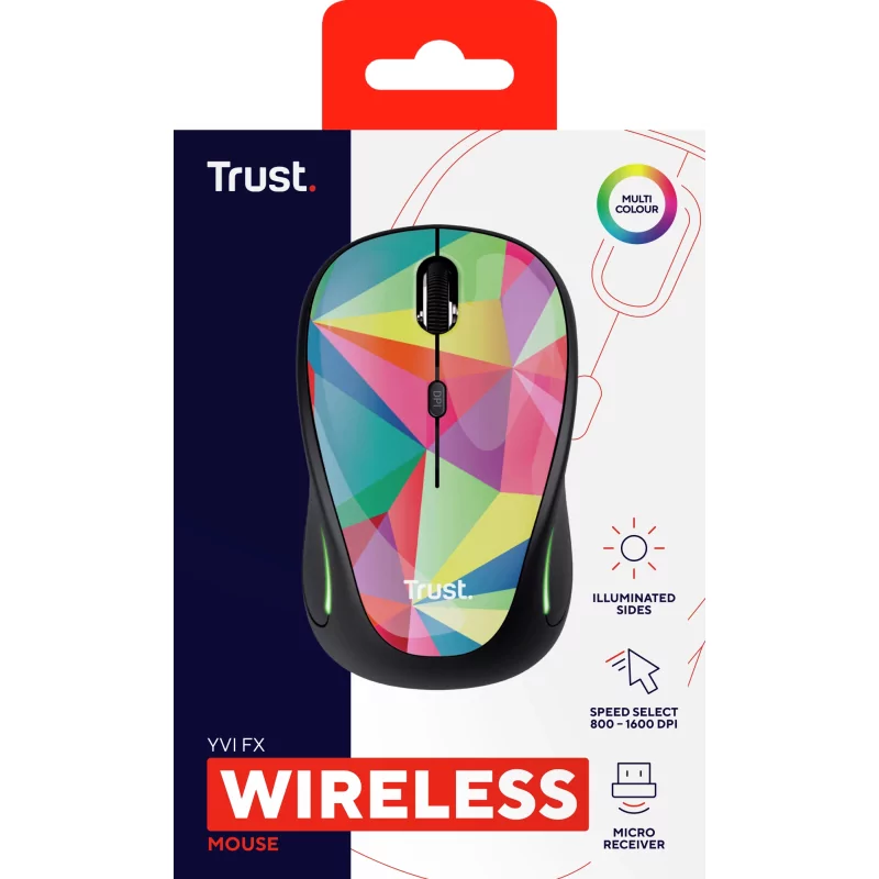 Kontrolsat - Trust Yvi Mouse - 1600 DPI - Wireless - Multicolor