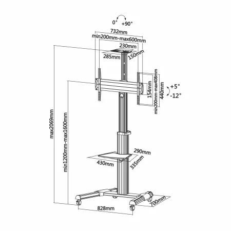 Kontrolsat - Suporte TV de Chão - 37-70 - Inclinavél com Rodas - Aisens - FT70TRE-037 - 50Kg