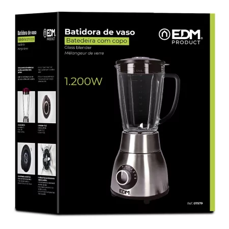 Kontrolsat - Liquidificador 1200w com copo de vidro 1,8 l ø18,5x43cm edm Kontrolsat - Liquidificador 1200w com copo de vidro 1,8 l ø18,5x43cm edm
