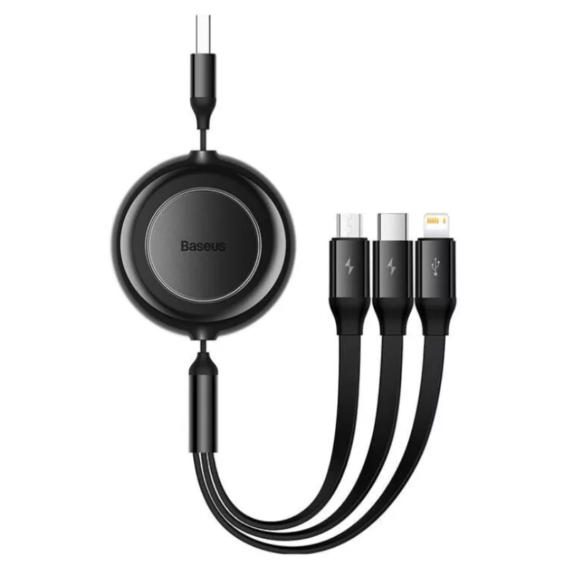 Kontrolsat - Baseus Adapter Cable - (USB-A 3-in-1 to USB-C - Micro USB - Lightning) - 1.1M - Black