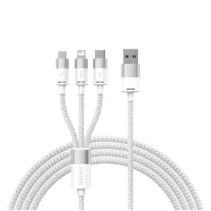 Kontrolsat - Cabo Baseus - (USB-A p/ USB-C - MicroUSB - Lightning) - 1.2M - Branco