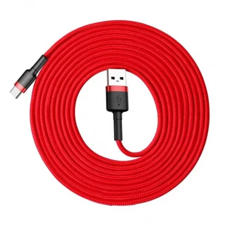 Kontrolsat - Cabo Baseus - USB-A p/ USB-C - 3A - 3M - Vermelho - CATKLF-U09 Kontrolsat - Cabo Baseus - USB-A p/ USB-C - 3A - 3M - Vermelho - CATKLF-U09