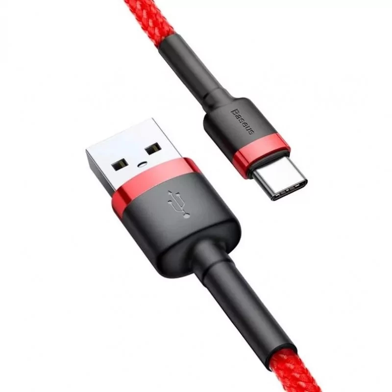Kontrolsat - Cabo Baseus - USB-A p/ USB-C - 3A - 3M - Vermelho - CATKLF-U09