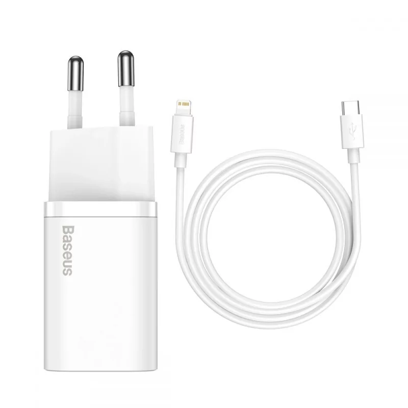 Kontrolsat - Baseus Super Si PD 20W USB-C White Charger + Lightning Cable (1m)