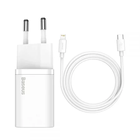 Kontrolsat - Baseus Super Si PD 20W USB-C White Charger + Lightning Cable (1m)