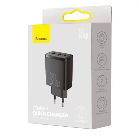 Kontrolsat - Baseus Compact CCXJ-E01 30W Fast Charger 3.0 - Black