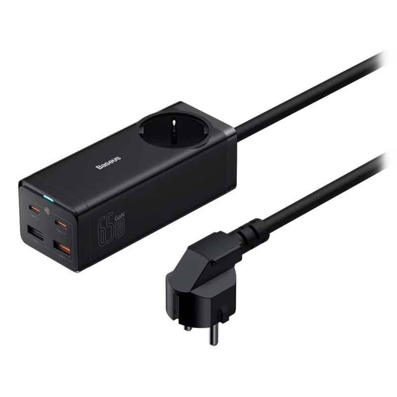 Kontrolsat - Baseus GaN3 Pro Fast Charger 65W Dual USB-C/USB-A Black + AC Socket