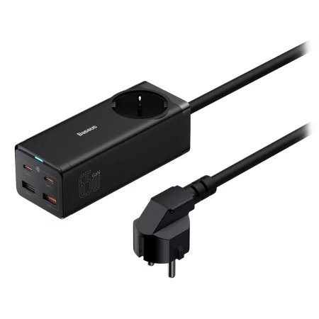 Kontrolsat - Baseus GaN3 Pro Fast Charger 65W Dual USB-C/USB-A Black + AC Socket