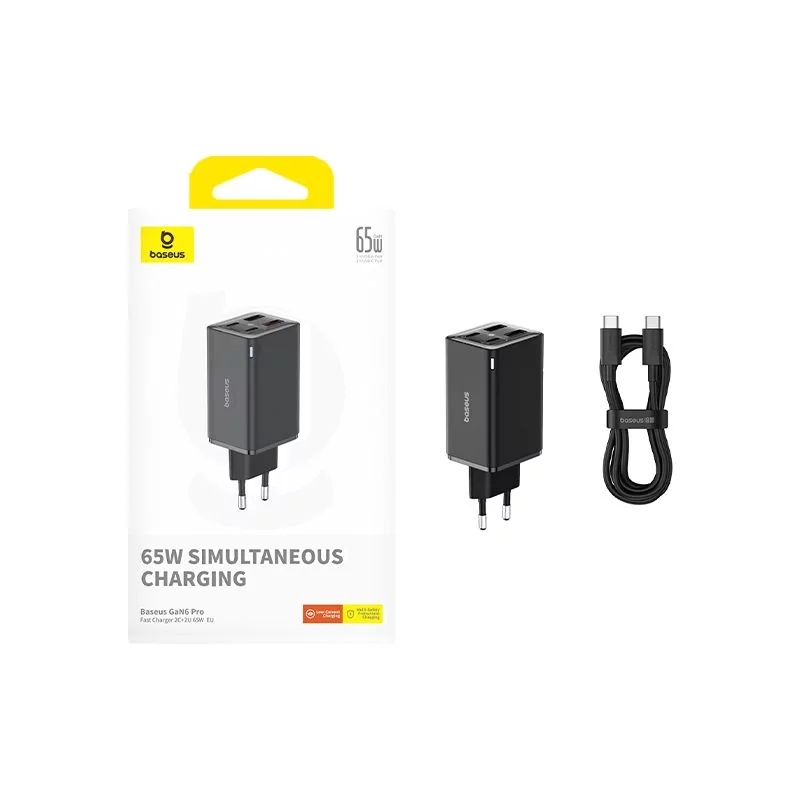 Kontrolsat - Baseus GaN6 Pro Dual USB-A/USB-C 65W Fast Charger PD 3.0 - Black