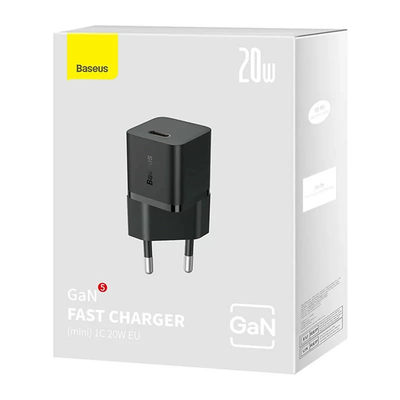 Kontrolsat - Carregador Baseus GaN5 Fast Charger (Mini) USB-C - 20W - Preto