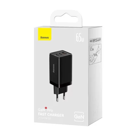Kontrolsat - Carregador Baseus GaN5 Pro Fast Charger Dual 65W - Preto Kontrolsat - Carregador Baseus GaN5 Pro Fast Charger Dual 65W - Preto