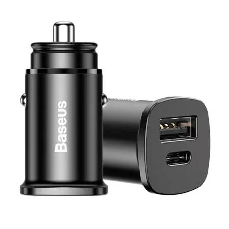 Kontrolsat - Baseus Square Metal Car Charger USB-C/USB-A 30W Car Charger - Black Kontrolsat - Baseus Square Metal Car Charger USB-C/USB-A 30W Car Charger - Black