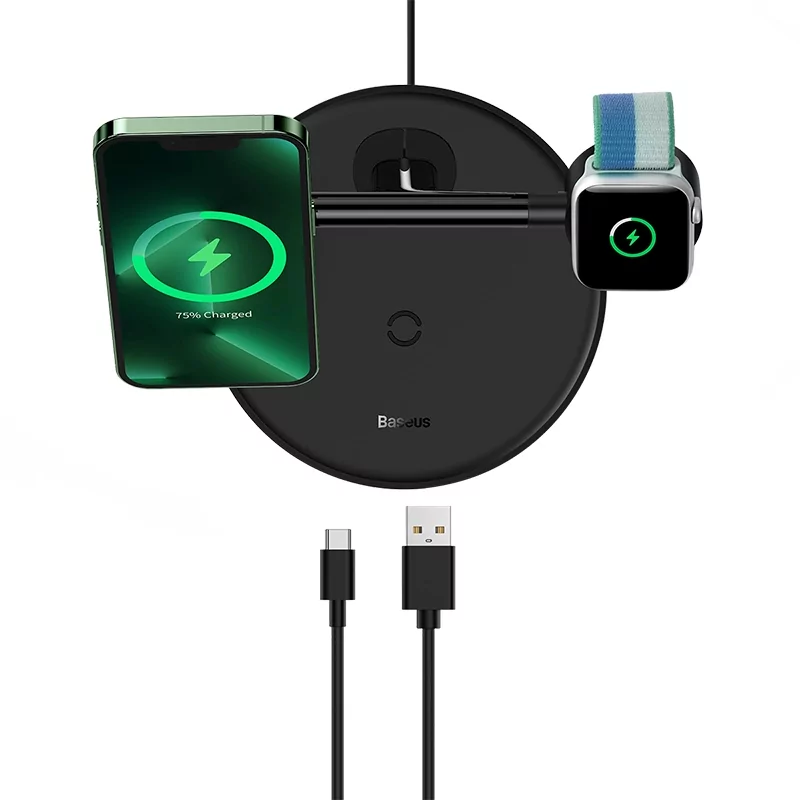 Kontrolsat - Baseus Swan 3-in-1 Wireless Charger w/MagSafe 20W Black