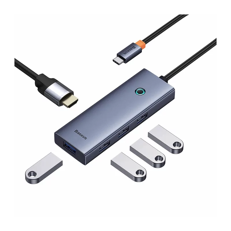 Kontrolsat - Adaptador USB-C Baseus Flite (1xHdmi 4K@30Hz + 4xUsb 3.0) Cinza