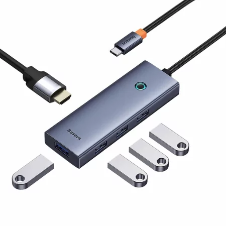 Kontrolsat - Adaptador USB-C Baseus Flite (1xHdmi 4K@30Hz + 4xUsb 3.0) Cinza