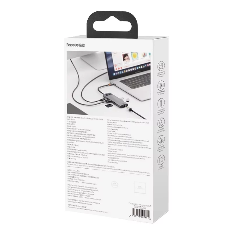 Kontrolsat - Hub USB-C Baseus Metal Gleam 8-em-1 4K 30Hz Cinza