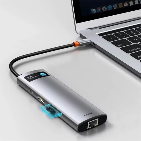 Kontrolsat - Hub USB-C Baseus Metal Gleam 8-em-1 4K 30Hz Cinza