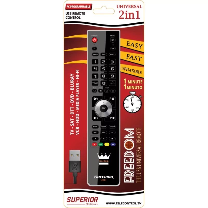 Kontrolsat - Top Programmable Remote Control - (TV - SAT - DTT - DVD) - FREEDOM-USB2:1BK