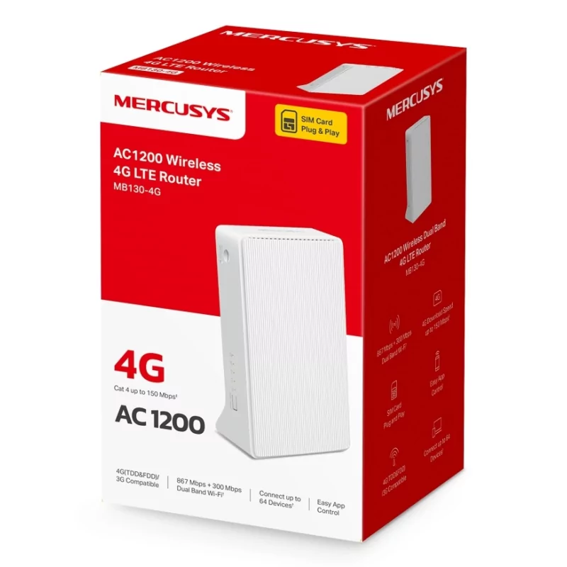 Kontrolsat - Router 4G LTE Wireless AC1200 Dual Band Mercusys - MB130-4G