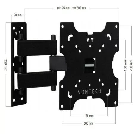 Vontech TV Stand - 22 "to 42" - Long Double Rotating Arm