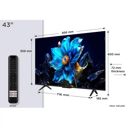 Kontrolsat - Televisor Smart TV QLED TCL 43P7K de 43'' (109 cm) com 4K Ultra HD, Google TV, Wi-Fi e Dolby Vision​