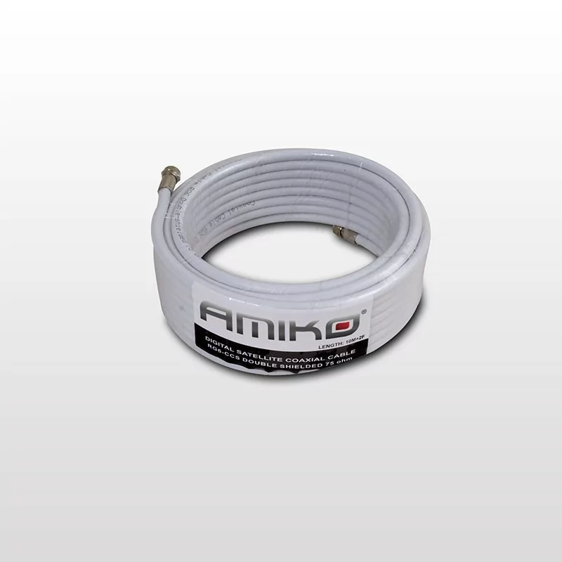 Amiko Coaxial Cable RG6 10M - 75dB Shielding, White