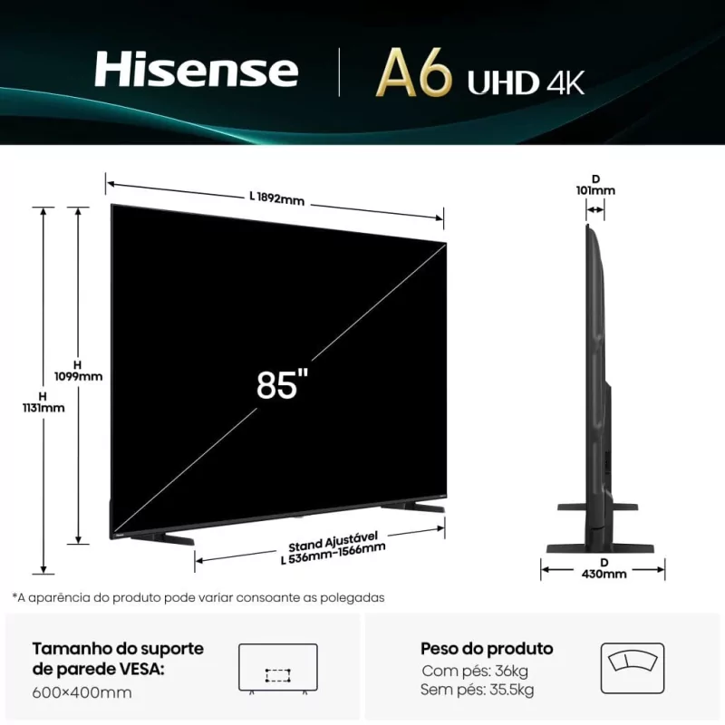 Kontrolsat - Smart TV Hisense 85A6Q 85" UHD 4K VIDAA