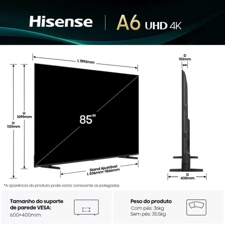 Kontrolsat - Smart TV Hisense 85A6Q 85" UHD 4K VIDAA