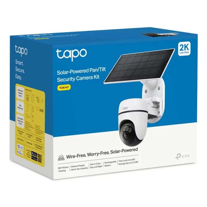 Kontrolsat - TC90KIT - TP-Link Tapo TC90 Kit Smart Security Camera - Outdoor Wi-Fi Pan/Tilt + Solar Panel