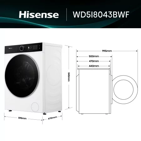 Kontrolsat - Máquina de Lavar e Secar Roupa Hisense WD5I8043BWF (8kg/5kg - 1400rpm - Classe D)