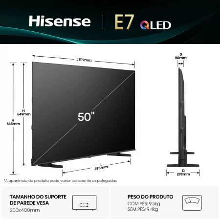Kontrolsat - TV Hisense 50E7Q (QLED - 50" - 4K Ultra HD - Smart TV)
