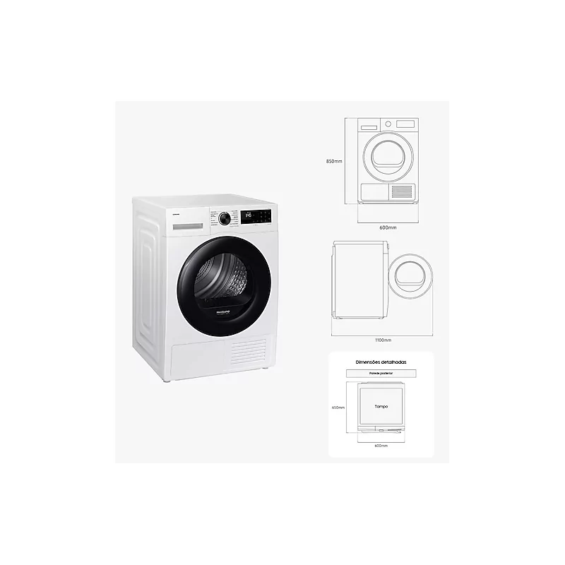 Kontrolsat - Máquina de Secar Roupa Samsung 9kg Bomba de Calor - DV90DG52A0AEEP