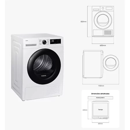 Kontrolsat - Máquina de Secar Roupa Samsung 9kg Bomba de Calor - DV90DG52A0AEEP